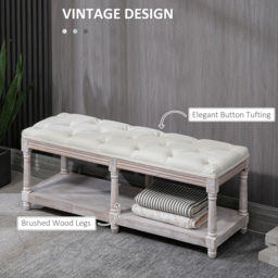 Portland Single Shelf Cream and White Button Tufted Vintage Stool - Size: 48 x 40 x 115cm - Wilko - thumbnail 5