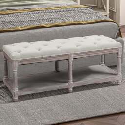 Portland Single Shelf Cream and White Button Tufted Vintage Stool - Size: 48 x 40 x 115cm - Wilko - thumbnail 1