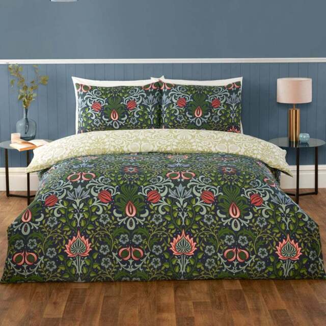 Serene Heritage Flora Single Navy Microfibre Fabric Reversible Duvet Cover Set - Blue - Wilko - image 1