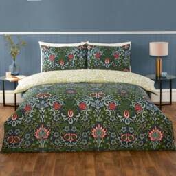Serene Heritage Flora Single Navy Microfibre Fabric Reversible Duvet Cover Set - Blue - Wilko - thumbnail 1