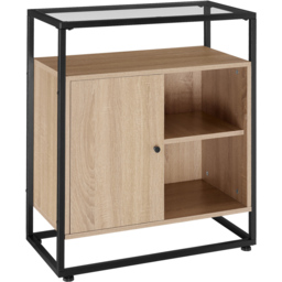 tectake Light Wood Oak Sonoma Glass Tabletop Coventry Sideboard - Size: 80.5 x 38 x 70cm - Brown - Wilko - thumbnail 3