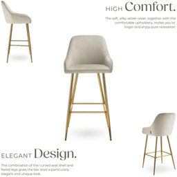 tectake Avane Velvet Bar Stool with Backrest Set of 2 - Cream - Wilko - thumbnail 4