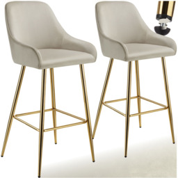 tectake Avane Velvet Bar Stool with Backrest Set of 2 - Cream - Wilko - thumbnail 3