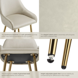 tectake Avane Velvet Bar Stool with Backrest Set of 2 - Cream - Wilko - thumbnail 6
