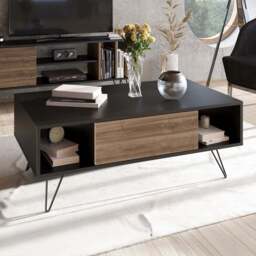 Decorotika Mistico 2 Open Shelf Black and Walnut Coffee Table - Size: 45.6 x 120 x 60cm - Multi - Wilko