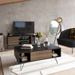 Decorotika Mistico 2 Open Shelf Black and Walnut Coffee Table - Size: 45.6 x 120 x 60cm - Multi - Wilko - thumbnail 6