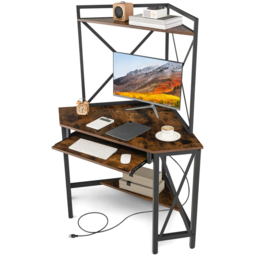 Costway 2 Shelf Corner Computer Desk with Keyboard Tray Rustic Brown - Size: 94 x 91 x 15cm - Wilko - thumbnail 4