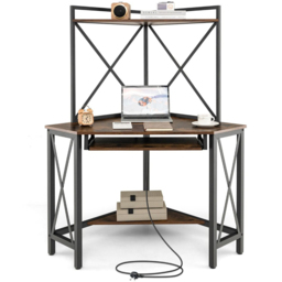 Costway 2 Shelf Corner Computer Desk with Keyboard Tray Rustic Brown - Size: 94 x 91 x 15cm - Wilko - thumbnail 3
