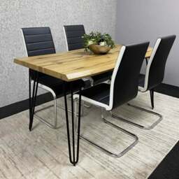 Kosy Koala 4 Seater Striped Faux Leather Wooden Dining Set White and Black - Brown - Wilko - thumbnail 6