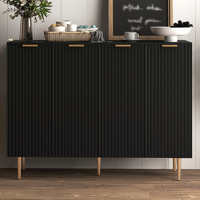 Portland 4 Door Black Sideboard - Size: 90 x 40 x 120cm - Wilko - image 1