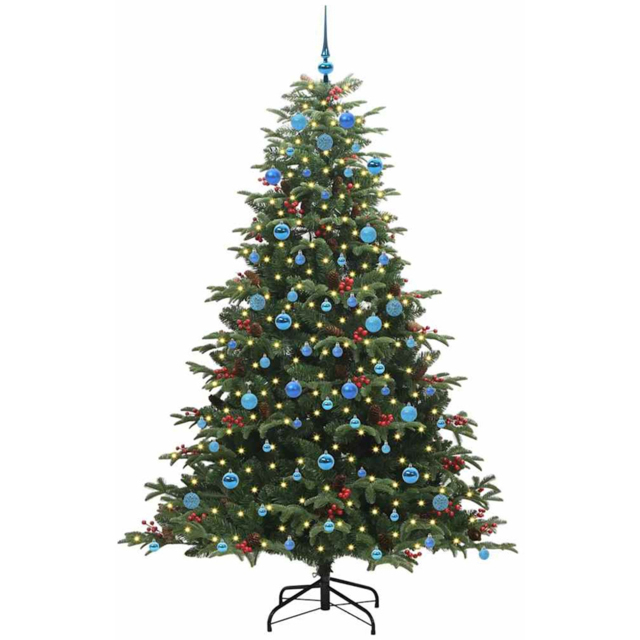 vidaXL Pre-Lit Warm White LED and Blue Baubles Green Artificial Christmas Tree with Stand 6.8ft - Wilko - image 1