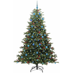 vidaXL Pre-Lit Warm White LED and Blue Baubles Green Artificial Christmas Tree with Stand 6.8ft - Wilko