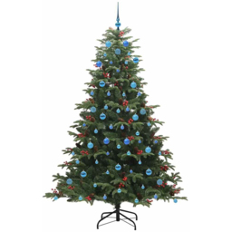 vidaXL Pre-Lit Warm White LED and Blue Baubles Green Artificial Christmas Tree with Stand 6.8ft - Wilko - thumbnail 3