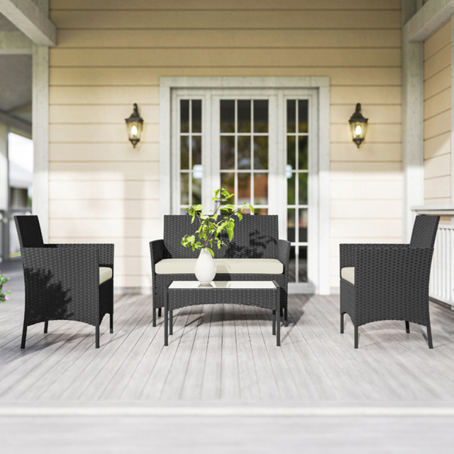 Outsunny 4 Seater Cream White Rattan Garden Sofa Lounge Set with Cushion - Wilko - image 1