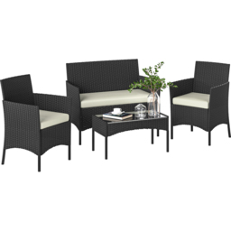 Outsunny 4 Seater Cream White Rattan Garden Sofa Lounge Set with Cushion - Wilko - thumbnail 3