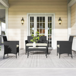 Outsunny 4 Seater Cream White Rattan Garden Sofa Lounge Set with Cushion - Wilko - thumbnail 1
