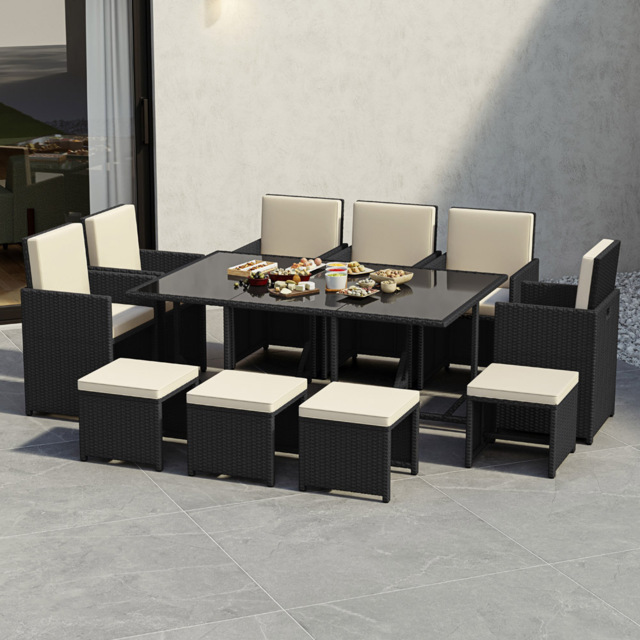 Garden Vida Cuba Rattan Effect 10 Seater Garden Dining Set Black - Wilko - image 1