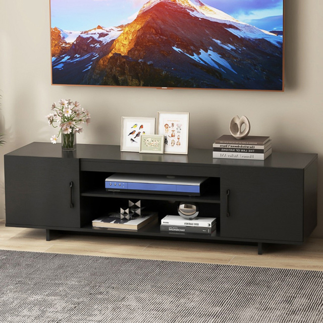 Costway 2 Door 2 Shelf Black TV Stand with Cable Holes and Power Outlet - Size: 152 x 39 x 44cm - Wilko - image 1