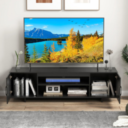 Costway 2 Door 2 Shelf Black TV Stand with Cable Holes and Power Outlet - Size: 152 x 39 x 44cm - Wilko - thumbnail 5