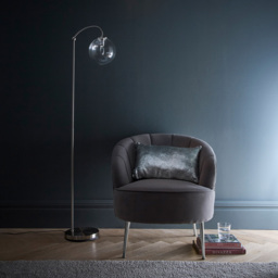 Kliving Bianca Ribbed Glass Shade Satin Nickel Floor Lamp - Size: 155 x 39 x 39cm - Silver - Wilko - thumbnail 3