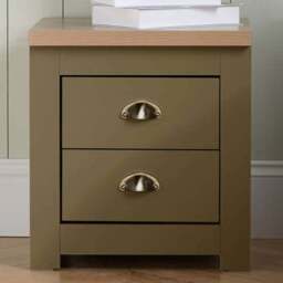Birlea Highgate 2 Drawer Oak Bedside Table - Green - Wilko - thumbnail 1
