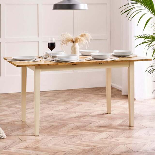 Furniturebox Salisbury 6 Seater Wooden Extendable Dining Table Oak and Cream - Size: 4 Seater - Brown - Wilko - image 1