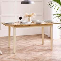 Furniturebox Salisbury 6 Seater Wooden Extendable Dining Table Oak and Cream - Size: 4 Seater - Brown - Wilko - thumbnail 1
