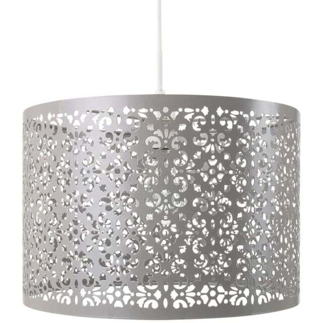Happy Homewares Marrakech Designed Soft Grey Metal Floral Decoration Pendant Shade - Size: 19 x 29 x 29cm - Wilko - image 1