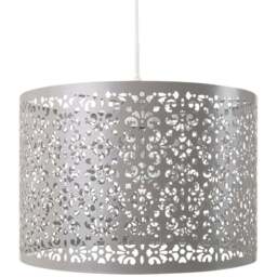 Happy Homewares Marrakech Designed Soft Grey Metal Floral Decoration Pendant Shade - Size: 19 x 29 x 29cm - Wilko - thumbnail 1