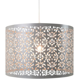 Happy Homewares Marrakech Designed Soft Grey Metal Floral Decoration Pendant Shade - Size: 19 x 29 x 29cm - Wilko - thumbnail 3