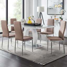 Furniturebox Lucia Valera 6 Seater Dining Set Black Gloss Cappuccino and Chrome - Brown - Wilko - thumbnail 1