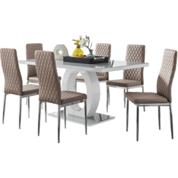 Furniturebox Lucia Valera 6 Seater Dining Set Black Gloss Cappuccino and Chrome - Brown - Wilko - thumbnail 3