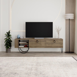 FWStyle Norfolk 2 Door 2 Shelf Dark Oak Wide TV Unit - Size: 44 x 150 x 36cm - Brown - Wilko - thumbnail 5