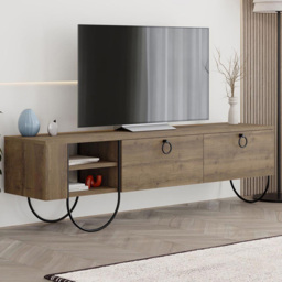 FWStyle Norfolk 2 Door 2 Shelf Dark Oak Wide TV Unit - Size: 44 x 150 x 36cm - Brown - Wilko