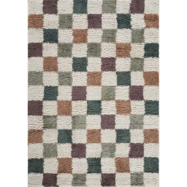 Desire Rugs Chester Multicolour Shaggy Checkered Rug 120 x 170cm - Size: 170 x 120 x 3cm - Wilko - image 1