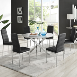 Furniturebox Arona Valera Concrete Effect 6 Seater Round Dining Set Grey Black and Chrome - Wilko - thumbnail 1