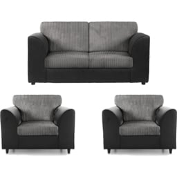 Luxor 4 Seater Black and Grey Jumbo Cord Full Back Sofa Suite - Multi - Wilko - thumbnail 3