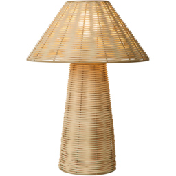Lighting Collection Tusk Natural Rattan Bell Table Lamp - Size: 40 x 33 x 20cm - Natural and White - Wilko - thumbnail 4
