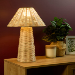 Lighting Collection Tusk Natural Rattan Bell Table Lamp - Size: 40 x 33 x 20cm - Natural and White - Wilko - thumbnail 3