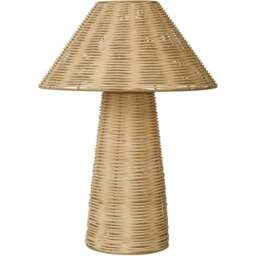 Lighting Collection Tusk Natural Rattan Bell Table Lamp - Size: 40 x 33 x 20cm - Natural and White - Wilko