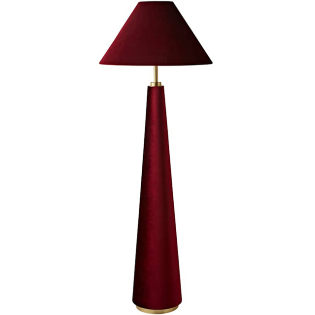 ValueLights Martha Conical Burgundy Velvet Midi Floor Lamp and Bulb - Size: 140 x 50 x 50cm - Red - Wilko - image 1