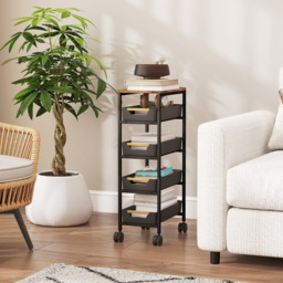 HOMCOM 5 Tier Black Kitchen Storage Trolley Utility Cart - Size: 21 x 31 x 45.5cm - Wilko - thumbnail 5