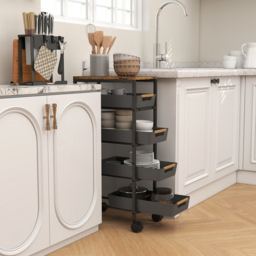 HOMCOM 5 Tier Black Kitchen Storage Trolley Utility Cart - Size: 21 x 31 x 45.5cm - Wilko - thumbnail 4