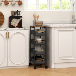 HOMCOM 5 Tier Black Kitchen Storage Trolley Utility Cart - Size: 21 x 31 x 45.5cm - Wilko - thumbnail 3