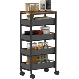 HOMCOM 5 Tier Black Kitchen Storage Trolley Utility Cart - Size: 21 x 31 x 45.5cm - Wilko - thumbnail 1