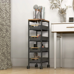 HOMCOM 5 Tier Black Kitchen Storage Trolley Utility Cart - Size: 21 x 31 x 45.5cm - Wilko - thumbnail 6