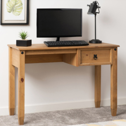 Seconique Budget Mexican Single Drawer Distressed Waxed Pine Study Desk - Size: 44 x 107 x 75cm - Brown - Wilko