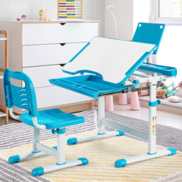 Costway Kids Height Adjustable Tilted Desk and Chair Set Blue - Size: 76 x 57 x 22cm - Wilko