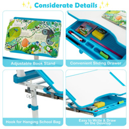 Costway Kids Height Adjustable Tilted Desk and Chair Set Blue - Size: 76 x 57 x 22cm - Wilko - thumbnail 5