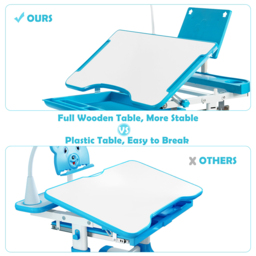 Costway Kids Height Adjustable Tilted Desk and Chair Set Blue - Size: 76 x 57 x 22cm - Wilko - thumbnail 7